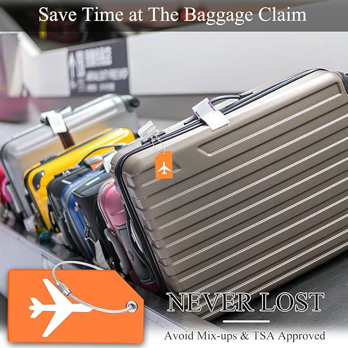 6 Pack Silicone Luggage Tag for Suitcases with Stainless Loop, Privacy Protection Travel Bag Tags Perfect to Quickly Spot Baggage Handbag (Black)