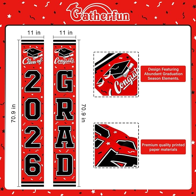 2026 Graduation Decorations,Congrats Grad Banner Backdrop for Class of 2026 Decorations- Red Graduation Party Decorations