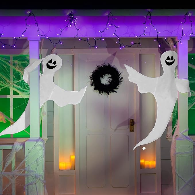 JOYIN 2 Pcs 53” Halloween Decoration Outdoor, Halloween Tree Wrap Ghost Decoration Outdoor, Smiling Hanging Ghost Design for Lawn, Tree, Party Supplies, Haunted House Wrap Decor