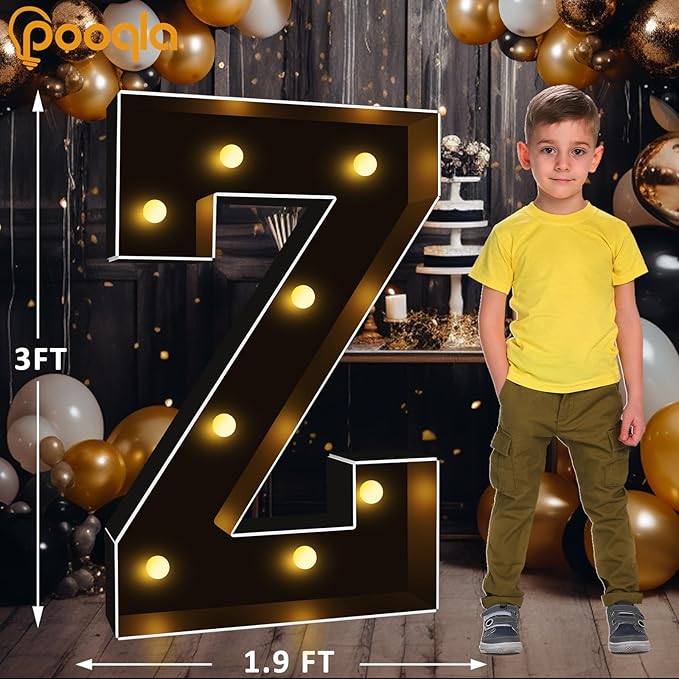 Pooqla 3FT Marquee Light Up Letters, Black LED Party Decor Large Marquee Letters 3 Feet Tall, Giant Mosaic Letter for Birthday Graduation Anniversary Wedding Decoration, Letter Z