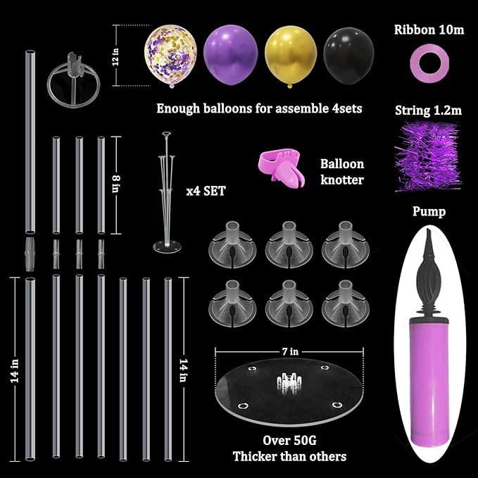 Halloween Decorations Balloon Stand with Purple Black and Gold Balloons Balloon Centerpieces for Birthday Bridal Shower Wedding Retirement Graduation New Years (Purple black gold set4)