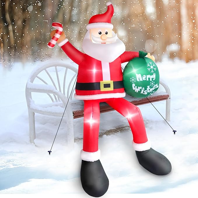 8 FT Inflatable Sitting Santa Claus Christmas Outdoor Decorations, Blow Up Santa Claus with Gift Bag Sitting on Roof Wall Tree Chair, Outdoor/Indoor Decorations for Street House Patio Bench Shrubs