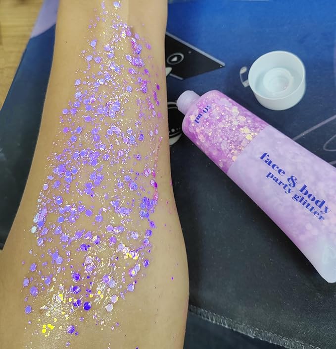 Go Ho Pastel Purple Face Body Glitter,Sparkly Face Glitter Makeup,Light Purple Face Paint Holographic Chunky Sequins Glitters for Eye Lip Hair Nails,Festival Rave Accessories