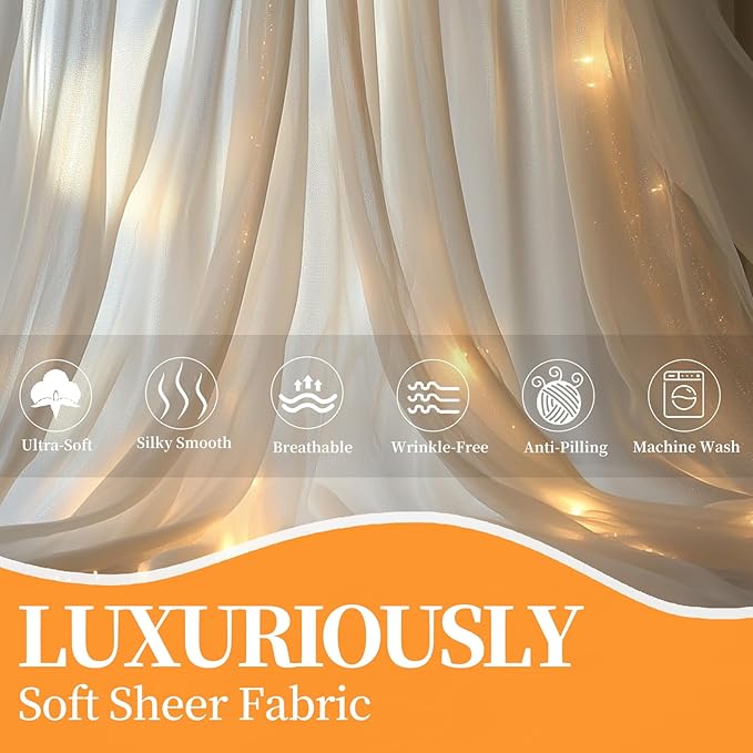 10x10ft White Tulle Backdrop Curtain with String Lights, Wrinkle-Free Sheer Wedding Backdrop for Birthday Parties, Baby Showers, Bridal Showers, Photo Shoots and Home Decorations, White
