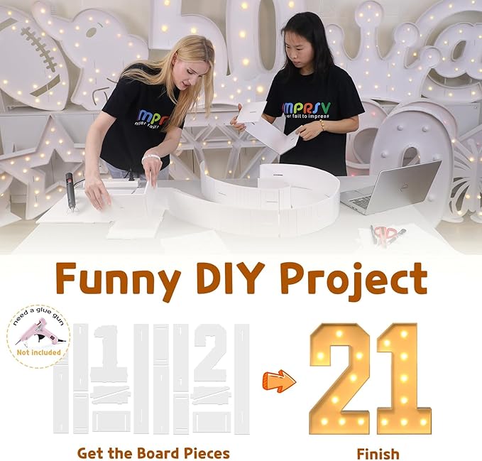 imprsv 3FT Light Up Numbers, Marquee Numbers 21st Birthday Decorations for Her Him, 21st Birthday Women Foam Board Anniversary Party Decorations Arch Kit (DIY)