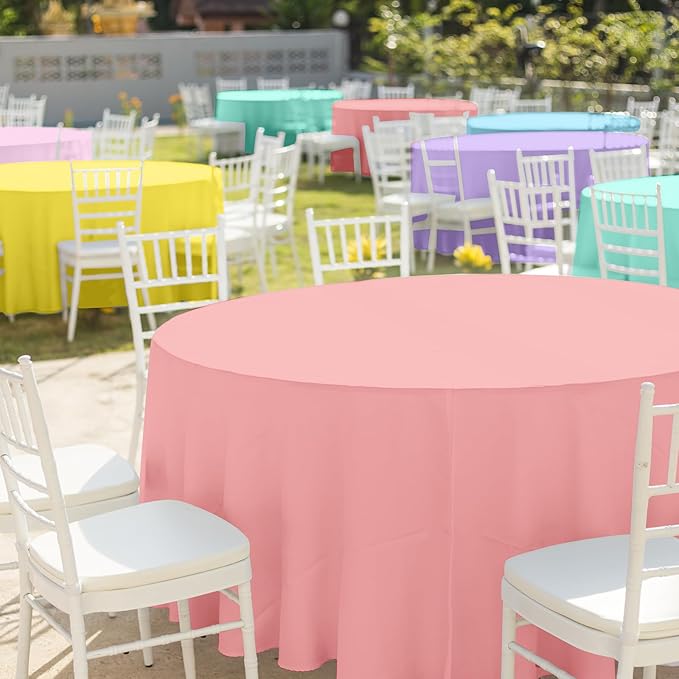 6Pcs Round Pastel Tablecloths, Rainbow Mix Color Plastic Tablecloth Disposable Round Table Covers for Baby Shower,Bridal,Wedding, Easter,Birthday and Ice Cream Party Decoration,84 Inch