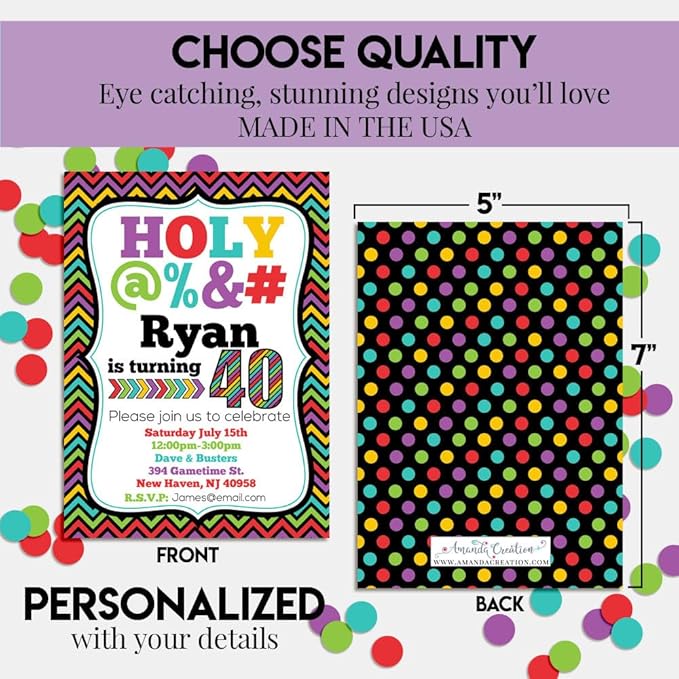 Custom Birthday Invitations 40th Birthday Invitation 50 5x7 Custom 40 Party Invitation Cards With Envelopes - Unique 40th Party Invitations Hilarious Holy &*$% Theme