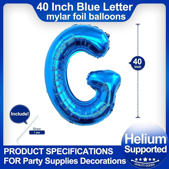 40 Inch Blue Letter G Balloons, DIY Phrase Foil Alphabet Letter G Balloons DIY Word G Banner for Birthday Anniversary Celebration Graduation Party Supplies Decoration