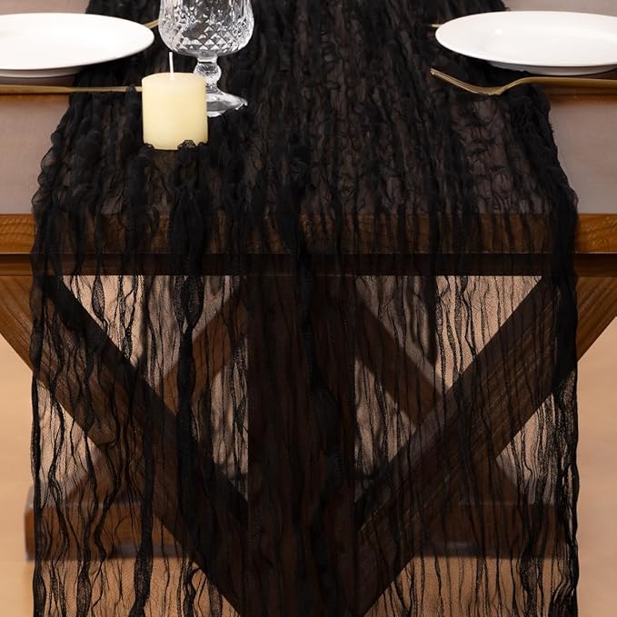 Socomi Black Cheesecloth Table Runner Tulle Gauze Cheese clothBoho Rustic 120 inch 10FT Runner for Wedding Party Baby Shower Birthday Holiday Decorations 1pc