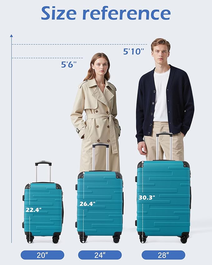 Coolife Hardside Checked Luggage with TSA Lock, Spinner Wheels, Telescopic Handle, Lightweight Suitcase (Grey, M(24in))
