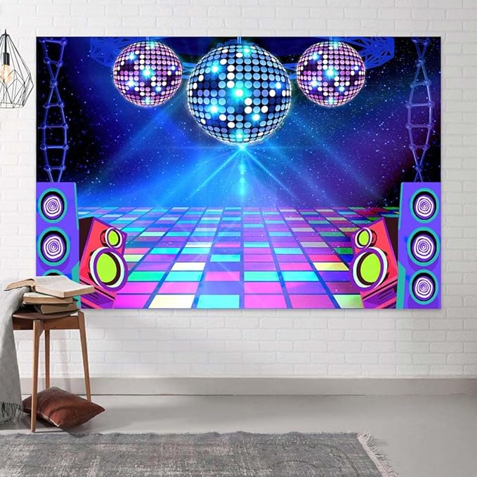 Dance Party Backdrop Retro 80s 90s Theme Stage Dance Ball Music Birthday Party Decoration DJ Photography Background 6X4 ft for Baby Shower Picture Photo Shoot Polyester Fabric, Green
