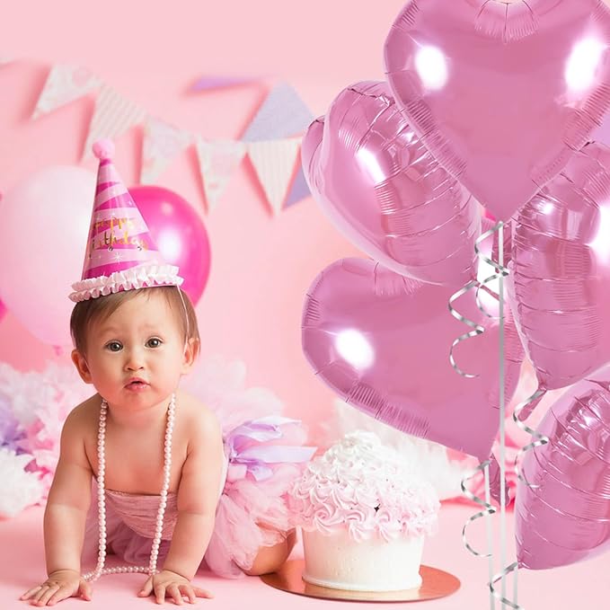 TONIFUL 30Pcs 18 Inch Pink Heart Balloons Pink Heart Shape Foil Mylar Balloons Decoration for Birthday Valentine's Day Wedding Bridal Shower Anniversary Engagement Party Supplies