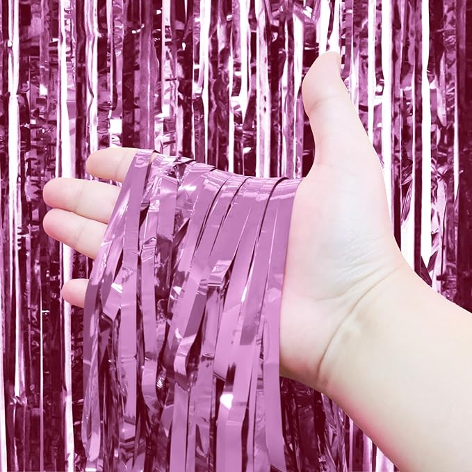 Homiest 6 Pack Pink Tinsel Backdrop, 3.3x6.6 FT Metallic Tinsel Foil Fringe Curtains Party Decorations, Birthday Door Streamers for Baby Shower Wedding, Photo Booth Props Background Wall Decor