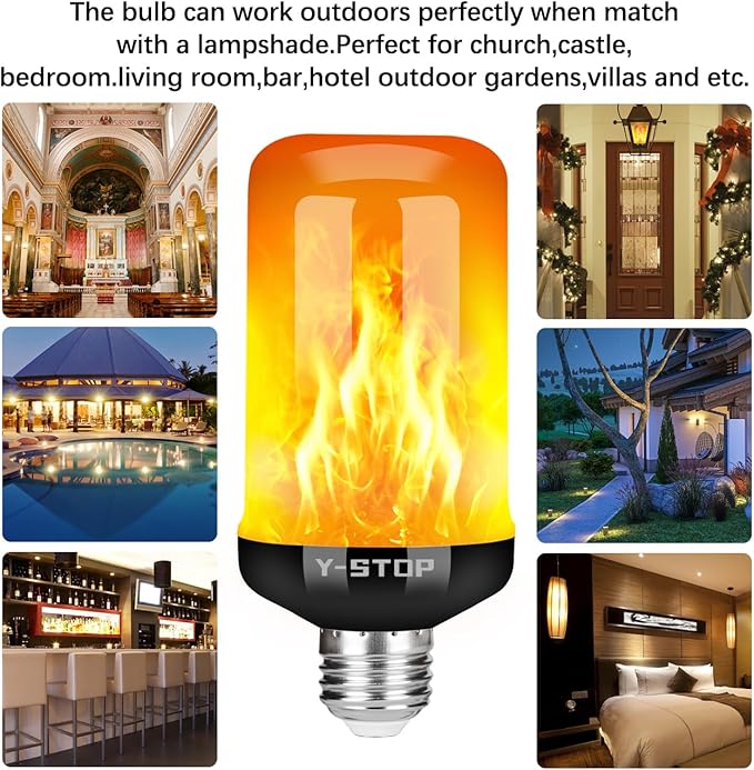 Y- STOP Upgraded LED Flame Light Bulbs, 4 Modes Flickering Light Bulb with Upside Down Effect, E26 Base Flame Bulb for Halloween Lights, Christmas Decorations Outdoor Indoor, Party Decor (4 Pack)
