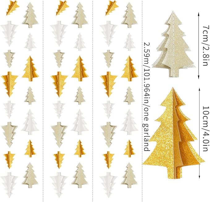 White Gold Christmas-Tree Party-Decorations Garland - 25 Ft Hanging Birthday Paper Streamers Banner,Wedding Baby Bridal Shower Bachelorette Decor Ouruola