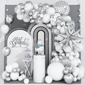 White and Silver Balloon Arch Garland Kit,White Silver Star Confetti Metallic Balloon Decoration with 18 Inch 4D Disco Silver Foil Balloon for Birthday Baby Shower Wedding Anniversary Party Decor