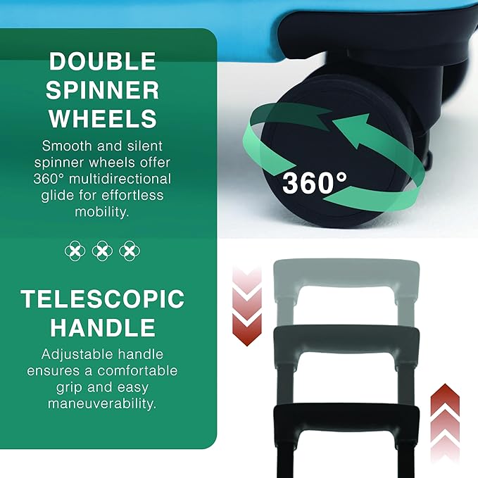 TRAVELARIM 24 Inch Luggage with Spinner Wheels, Hard Shell Suitcase with TSA Locks for Luggage, Travel Large Suitcase, Expandable Hard Shell Suitcases, Teal