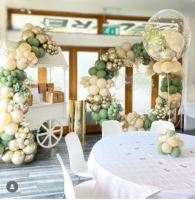 Sage Green Balloon Arch Kit, 142PCS Sage Green White Sand Gold Balloon Garland kit, 18 12 10 5 Inch Different Size Balloons for Baby Shower Bridal Shower Birthday Engagement Wild One Party Decorations
