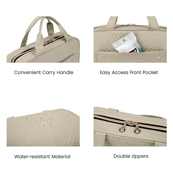 BAGSMART Toiletry Bag Travel Bag with Hanging Hook, Water-resistant Makeup Cosmetic Bag Travel Organizer for Accessories, Shampoo, Full-size Container, Toiletries (Camel, Medium)