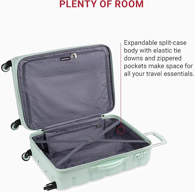SwissGear 7366 Signature Hardside Expandable Luggage with Spinner Wheels, TSA Lock, Clearly Aqua, Checked-Medium 23-Inch