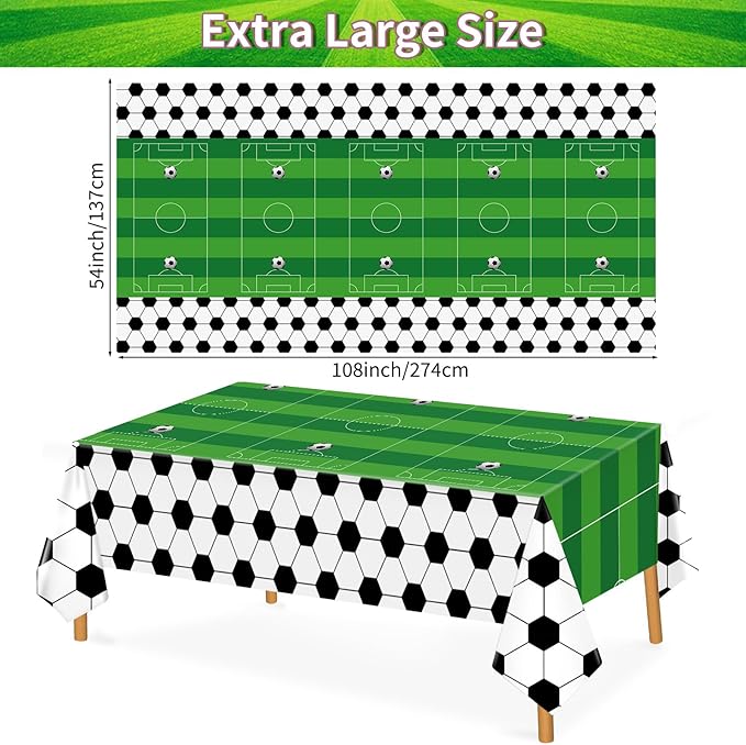 Hxezoc Disposable Soccer Plastic Tablecloth, 54 x 108 Inches Soccer Waterproof Table Cover for Sports Birthday Party Baby Shower Decorations Outdoor Indoor Party Supplies