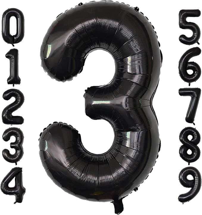Number Balloons Black Party Balloon - Giant Number 3 Balloon, 40 Inch Large Balloon for Birthday Decorations, Black Party Supplies for Men Women