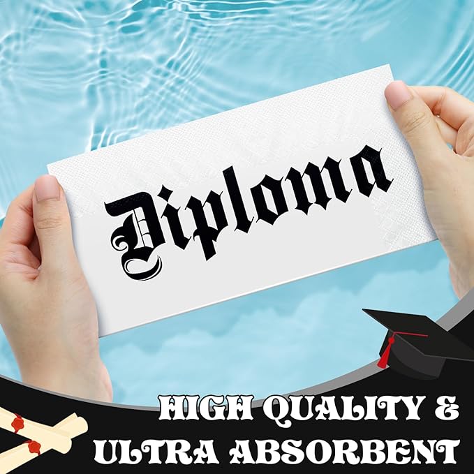100 Set Graduation Diploma Guest Napkins Red Black and White Rolled Silverware Disposable Grad Award Dinner Napkin with Ribbon and Scissors for Celebration (diploma, Red, 100 Pcs)