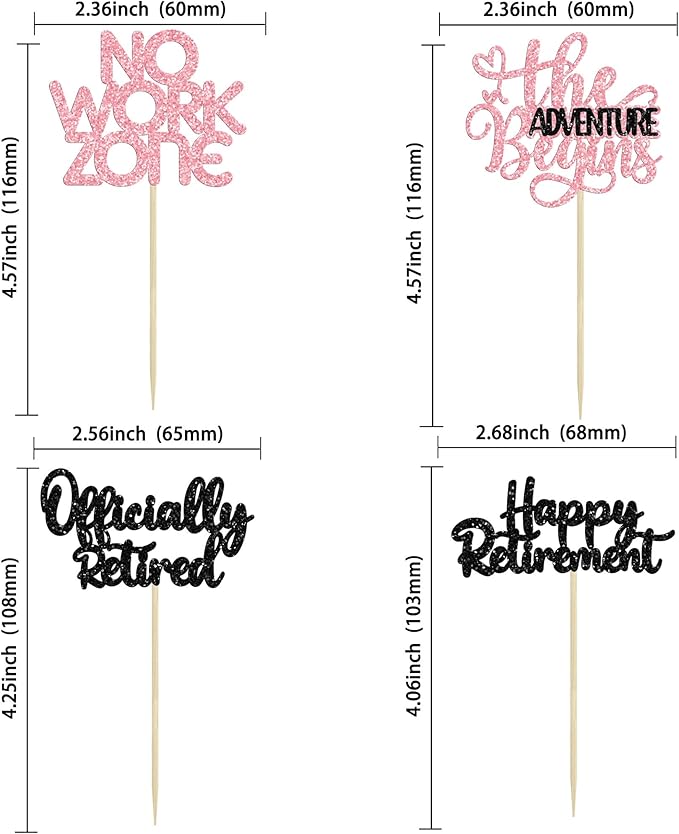 24Pcs Happy Retirement Cupcake Toppers Officially Retired Cake Toppers No Work Zone Adventure Begins Cupcake Picks Retirement Theme Farewell Birthday Party Decorations Supplies Pink Black