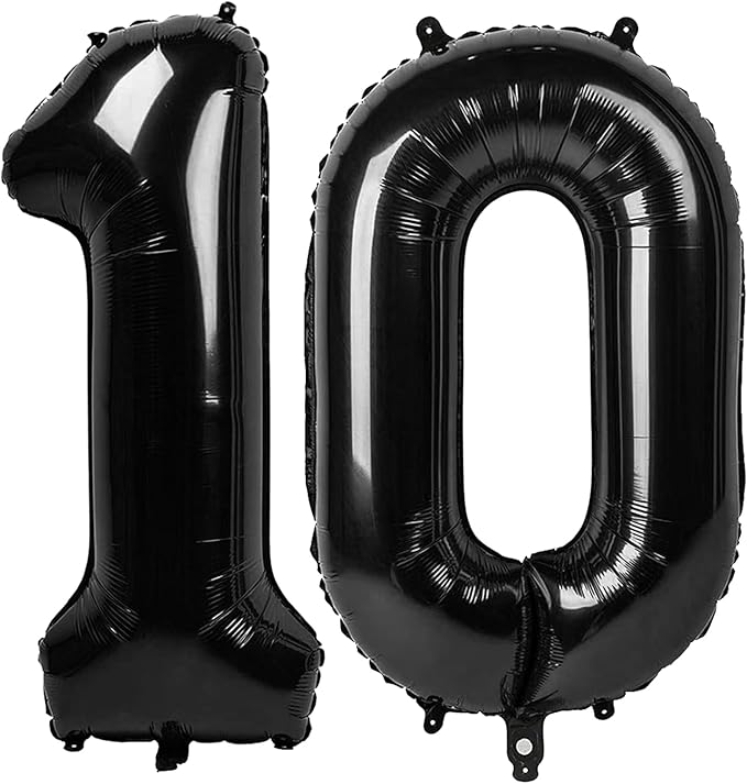 Black Number 10 Balloon, 40 Inch, Birthday Party Decorations, Anniversary & Graduation Party Supplies