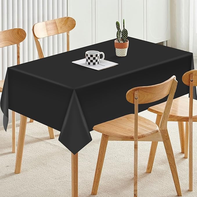 Hxezoc Black Disposable Plastic Tablecloth, 54 x 108 Inches Waterproof Table Cover for Wedding Birthday Party Baby Shower Decorations Outdoor Indoor Party Supplies
