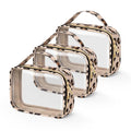 Wedama TSA Approved Toiletry Bag, 3 Pack Clear Makeup Bags with Handles, Quart Size PVC Clear Cosmetic Bags for Women and Men, Carry on Airport Airline Compliant Bag, Leopard Print