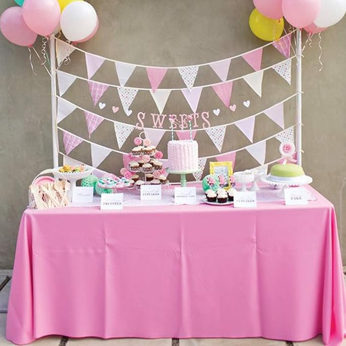 Childom 3 Pack Plastic Tablecloths for Rectangle Tables 54" x 108" Pink Disposable Table Cloths for 6 to 8 Foot Valentines Day Table Cloth Indoor Outdoor Parties Birthday Wedding Christmas Anniversary