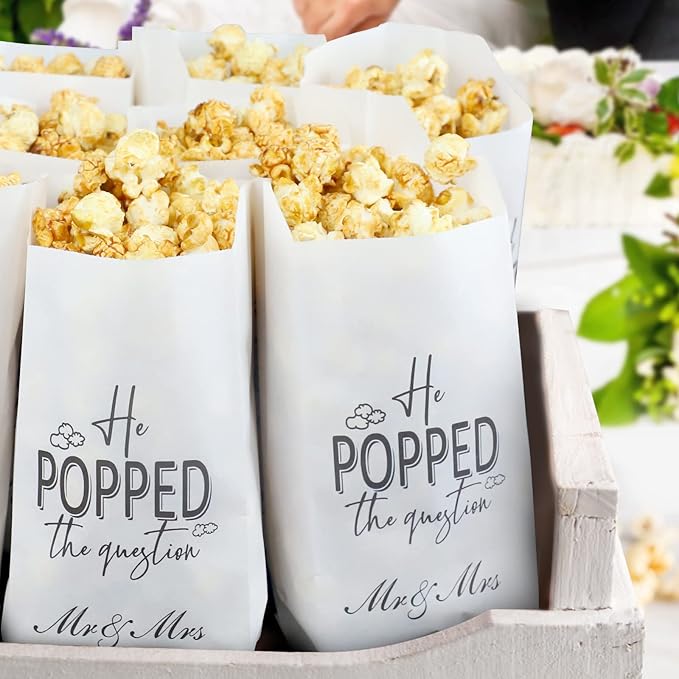 ANTING He Popped the Question Popcorn Bags Engagement Party Favors Popcorn Bags Wedding Bridal Shower Engaged Goody Snack Treat Bags Grease Resistant