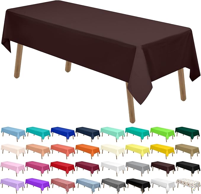 Brown Plastic Tablecloths 2 Pack Disposable Table Covers 54 x 108 Inch Party Tablecovers PEVA Coffee Table Cloths for BBQ Picnic Birthday Wedding Parties 8 ft Rectangle Table Use