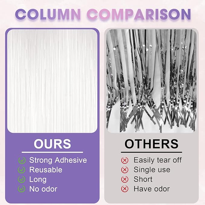 2 Pack White Tinsel Foil Fringe Curtains, White Party Decorations, Metallic Tinsel Party Streamers Backdrop for Birthday Baby Shower Graduation Wedding Anniversary Party Decorations