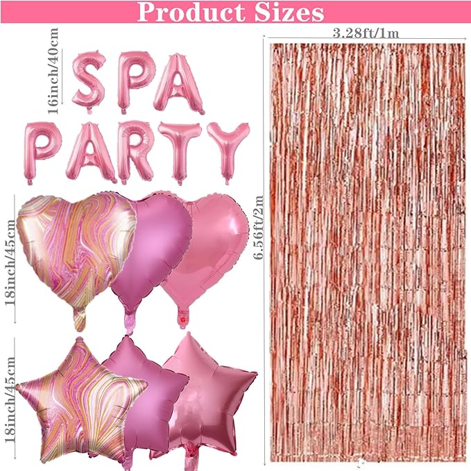 46 Pieces Spa Party Decorations Balloons Spa Theme Birthday Party Supplies Lipstick Cosmetics Balloons Foil Fringe Curtains for Girls Spa Day Makeup Party (Light Pink)