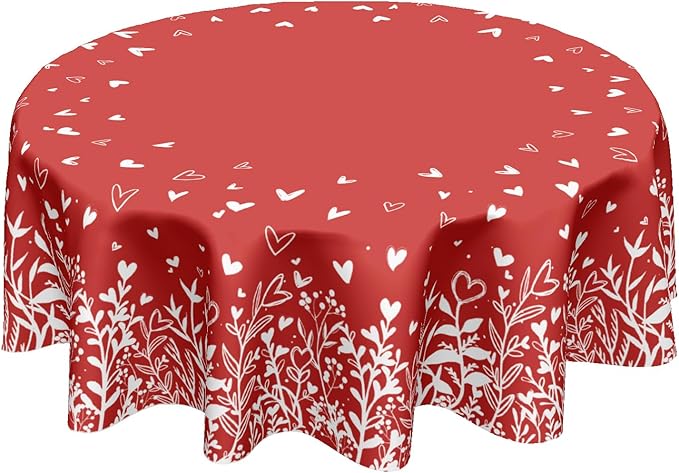 Valentine's Day Round Tablecloth 70 Inch Red Heart Pattern Circle Table Cloth Spring Holiday Table Cover Washable Polyester Decorations for Home Kitchen Dinning Party