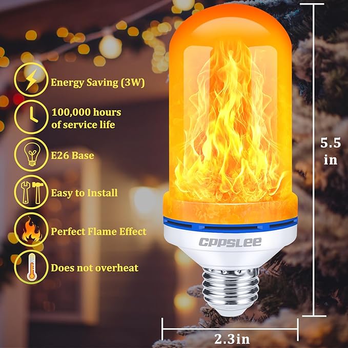 CPPSLEE Upgraded LED Flame Light Bulbs, 4 Modes Flickering Light Bulbs, E26 Base Fire Flame Bulb for Christmas Decorations Outdoor, Halloween Lights Patio Indoor Home Decor (Yellow, 2 Pack)