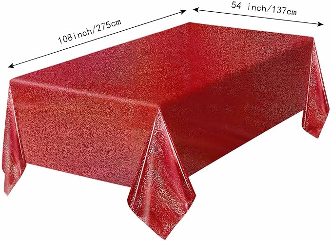 1 Pack Red Iridescent Plastic Tablecloth Disposable 54 × 108 Inch Glitter Holographic Foil Table Cloth Plastic Laser Rectangle Table Cover for Birthday Wedding Disco Party