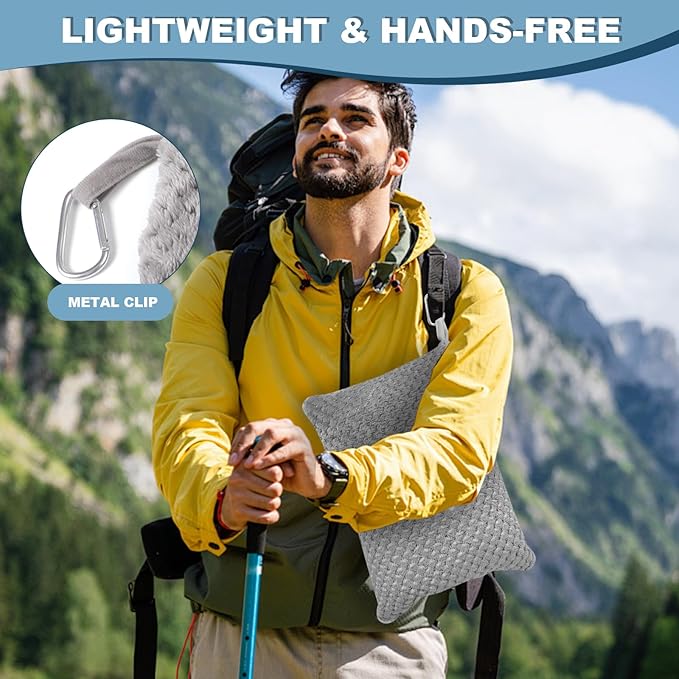 Travel Blanket Airplane Compact with Bag, Travel Essentials 3 in 1 Packable Airplane Blanket, Travel Pillow and Blanket Set, Inflatable Pillow, Luggage Sleeve & Backpack Clip (Light Grey)