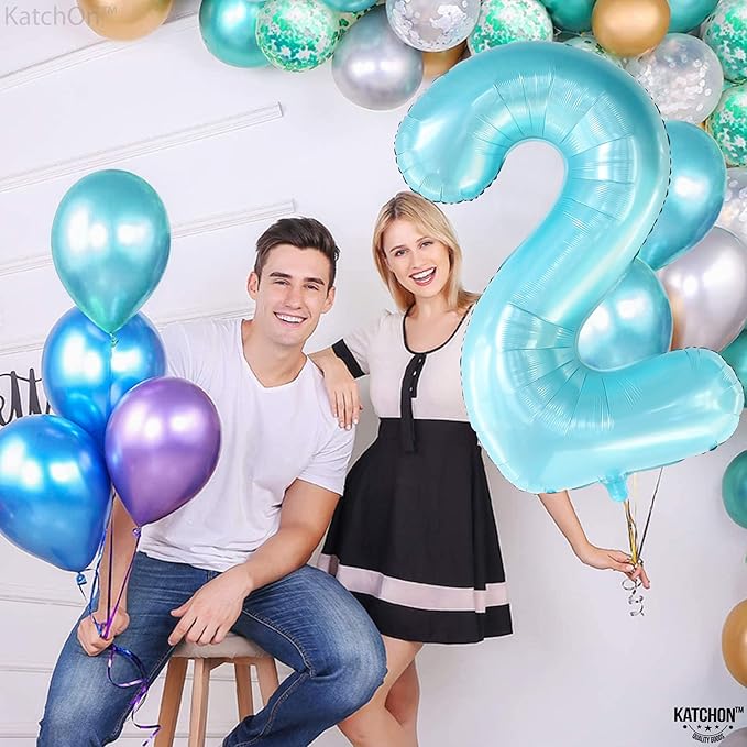 KatchOn Giant Light Blue Number 2 Balloon - 40 Inch | Light Blue 2 Balloon Number | Two Cool Birthday Party Decorations Boy | Light Blue 2nd Birthday Decorations for Boys