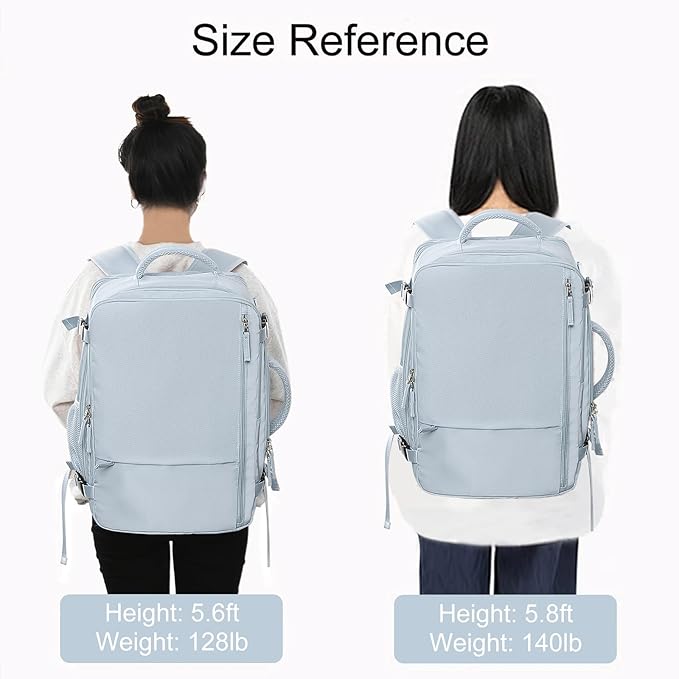 Hanples Large Travel Backpack for Women, 35L Carry on Luggage Backpack,17 Inch Laptop Backpack with USB Charging Port, Waterproof Casual Bag Gift for Men with 2 Toiletry Bags (Light Blue)