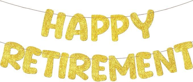 Fulmoon Pre Strung Happy Retirement Banner Glitter Retirement Sign Funny Official Retired Decor Party Decorations Supplies for Men Women Gifts (Gold)