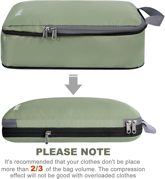 BAGAIL 4 Set/6 Set/8 Set Compression Packing Cubes Travel Accessories Expandable Packing Organizers (Cloth Pattern, 4-Matcha Green)
