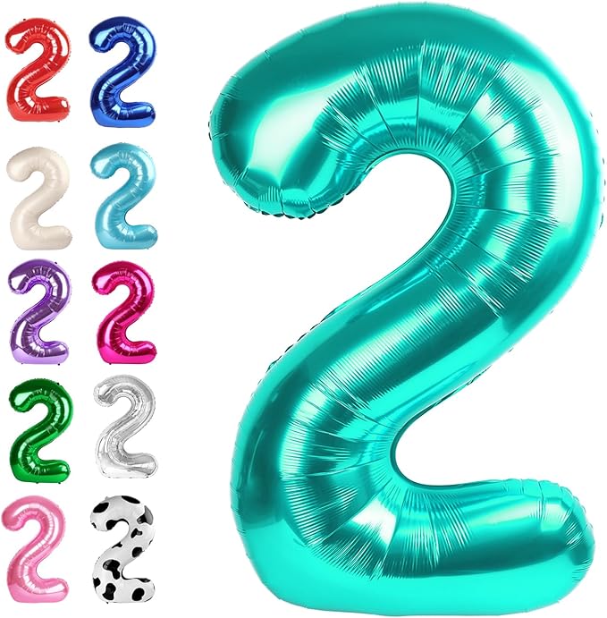 Big 40 Inch Teal Blue 2 Number Balloon Birthday Decoration, Teal Blue Number 2 Helium Balloons 12 20 22 23 24 26 28 32 42 Celebration, Boy Girl Baby Anniversary Party Graduations Supplies