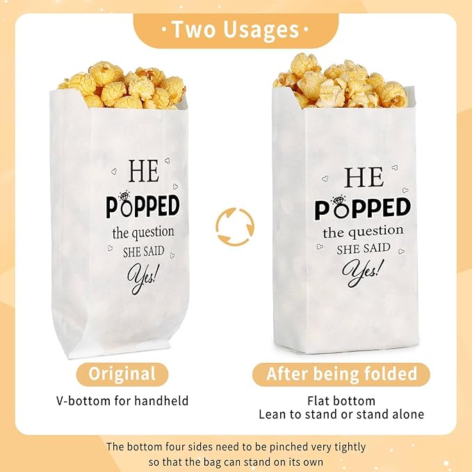AIOMOB 50 Pcs He Popped the Question Popcorn Bags Engagement Party Favors Decorations Grease Resistant Popcorn Favor Bags for Engagement Party Bridal Shower Wedding Supplies