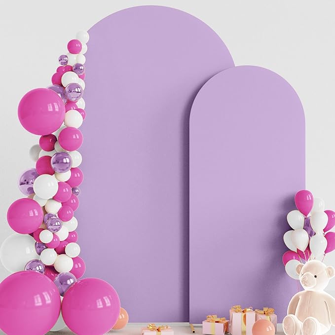 Wokceer Wedding Arch Cover 7.2FT, 6FT Spandex Fitted Wedding Arch Stand Covers 2 Set Round Top Chiara Arch Backdrop Stands Cover for Birthday Party Ceremony Banquet Decoration Lavender