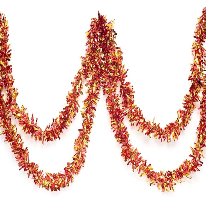 Anderson's Metallic Red & Gold Sparkle Glitter Tinsel Twist Garland, 25ft Holiday Decoration, Christmas Tree Trim, Parade Float Decor, Party Supplies, Graduation, Indoor/Outdoor Event Garland