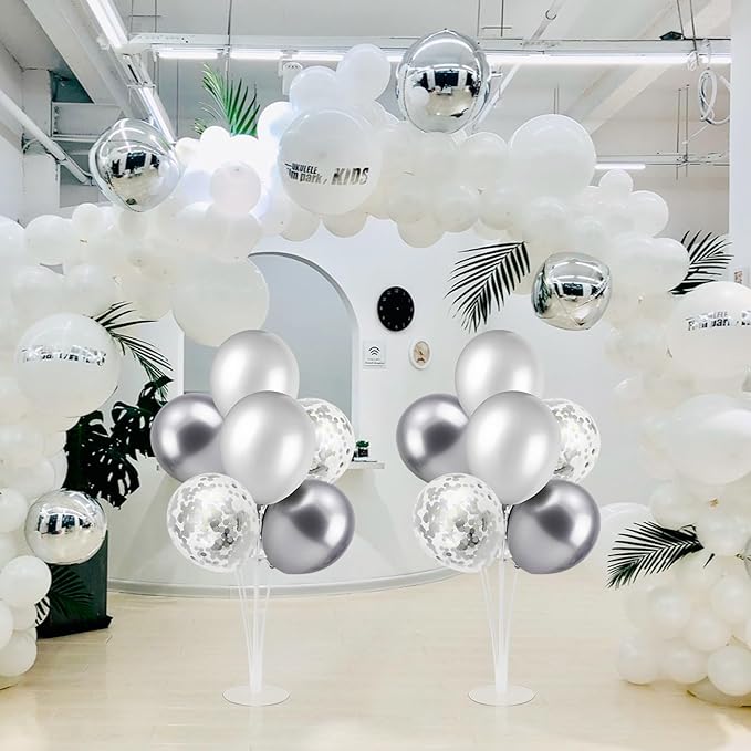 Silver Balloon Stand Centerpiece Table Decorations for 25th Wedding Anniversary Birthday Bridal Shower Father's Day Mother's Day Platinum Party Decorations(Silver gray set4)