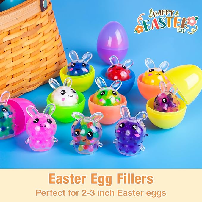 Exun 12 Pcs Easter Bunny Mini Squeeze Balls, Easter Basket Stuffers, Easter Egg Fillers, Squishies Stress Relief Fidget Toys for Kids Boys Girls Toddlers Gifts Party Favors